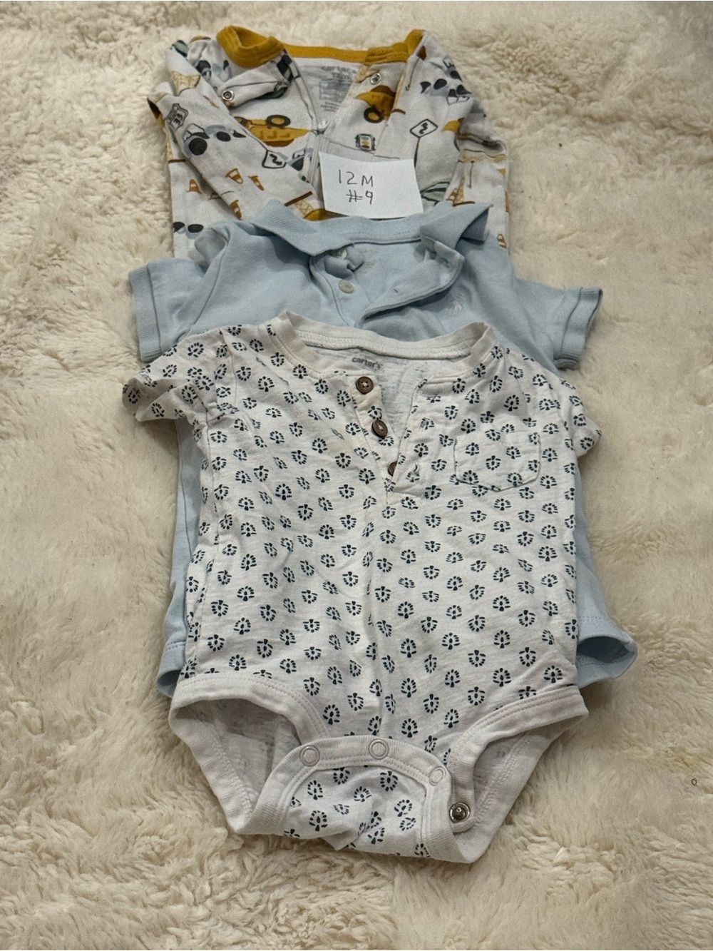 Unbranded Baby Boys White & Light Blue Bodysuit Set - 12M